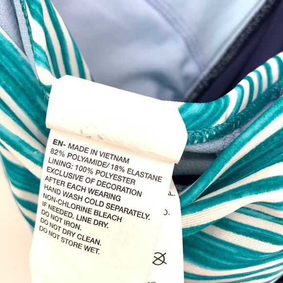 Nike Women's Size Medium One Piece Cross Racerback Swimsuit Blue Striped Top - Picture 5 of 6